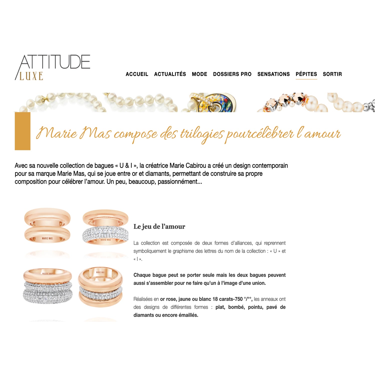 Double dome U ring & Paved dome I ring | Or Rose & diamants