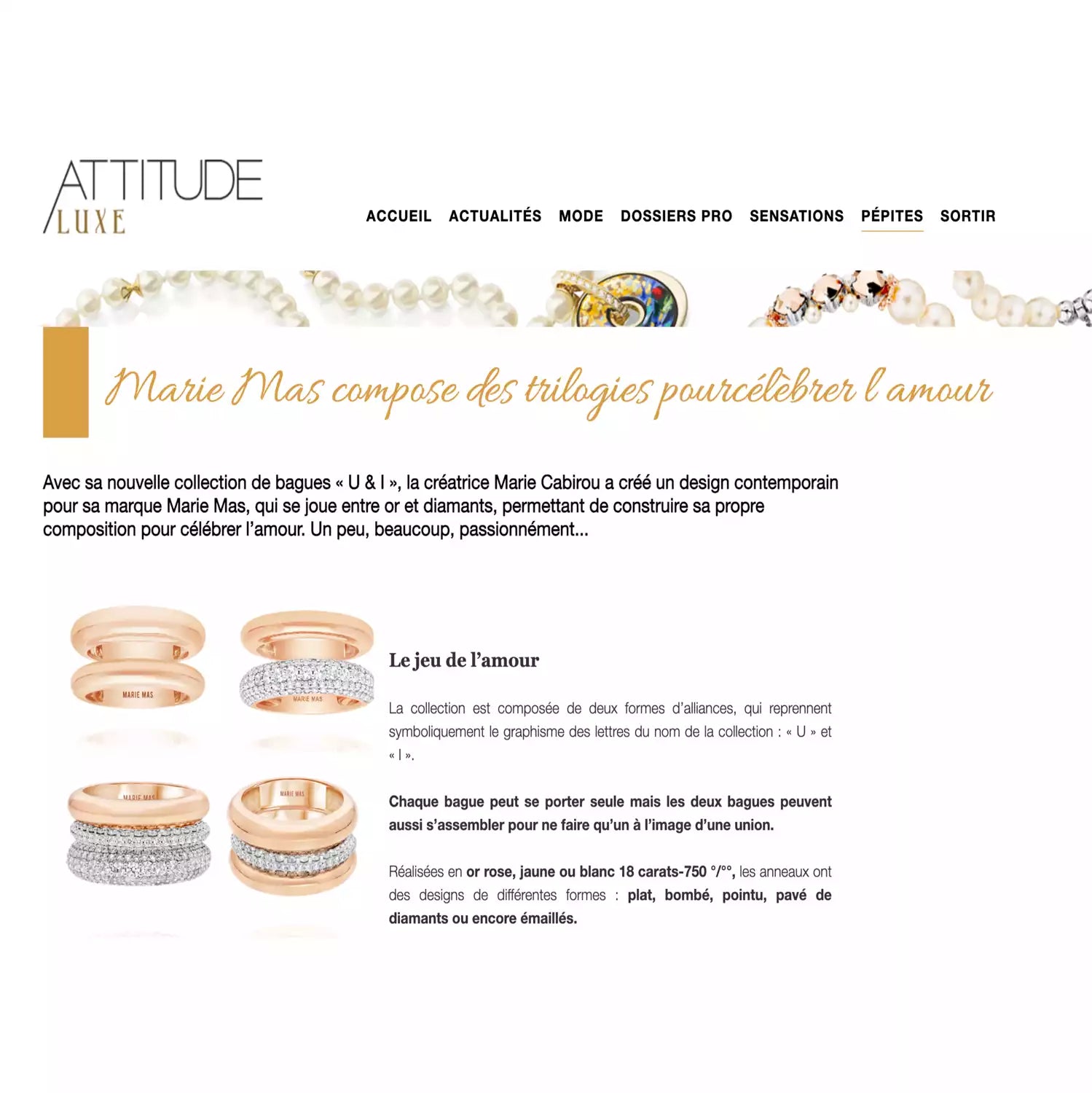 Double dome U ring half paved & Paved dome I ring | Or Rose & diamants