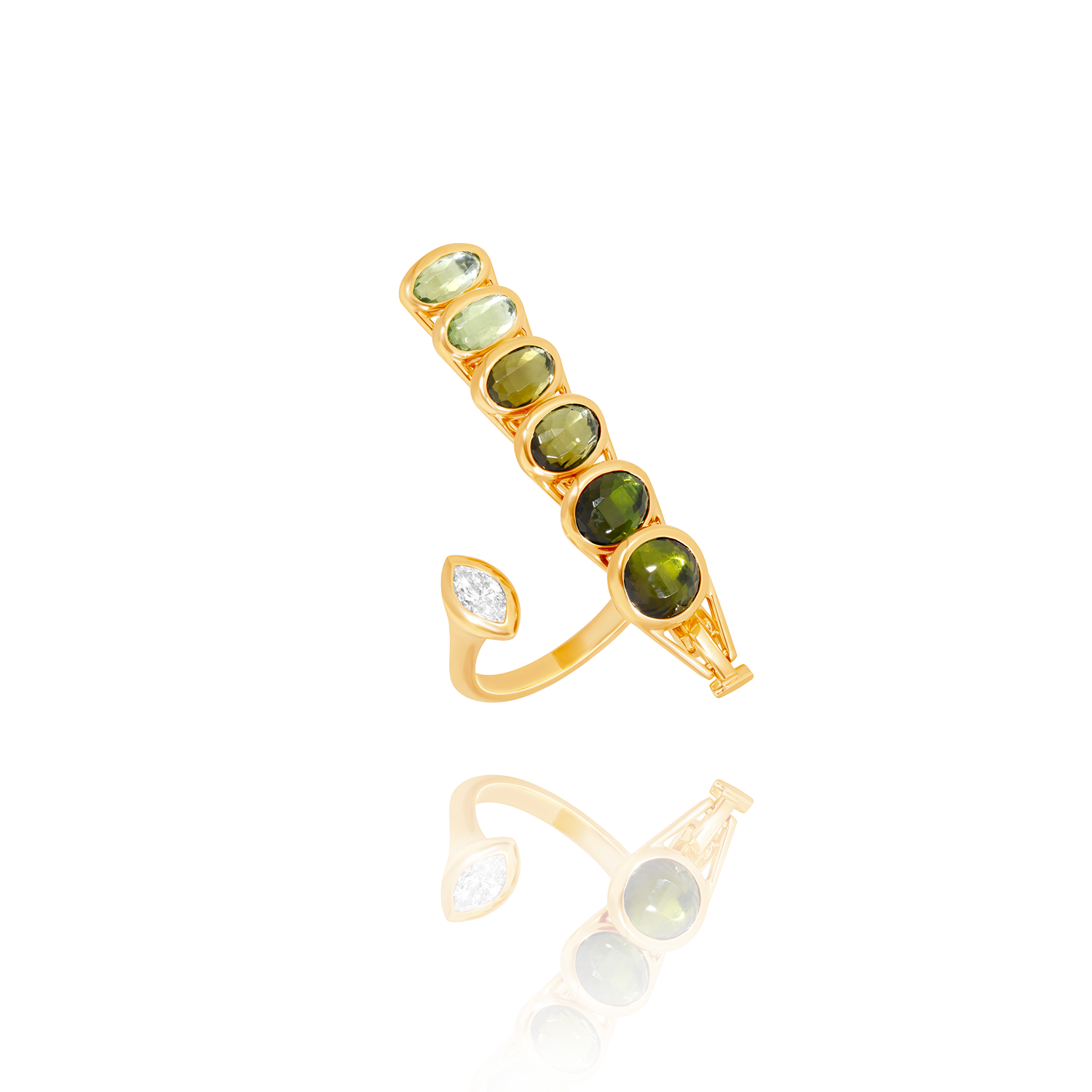 Dancing Open Ring | Citrine and green Tourmaline