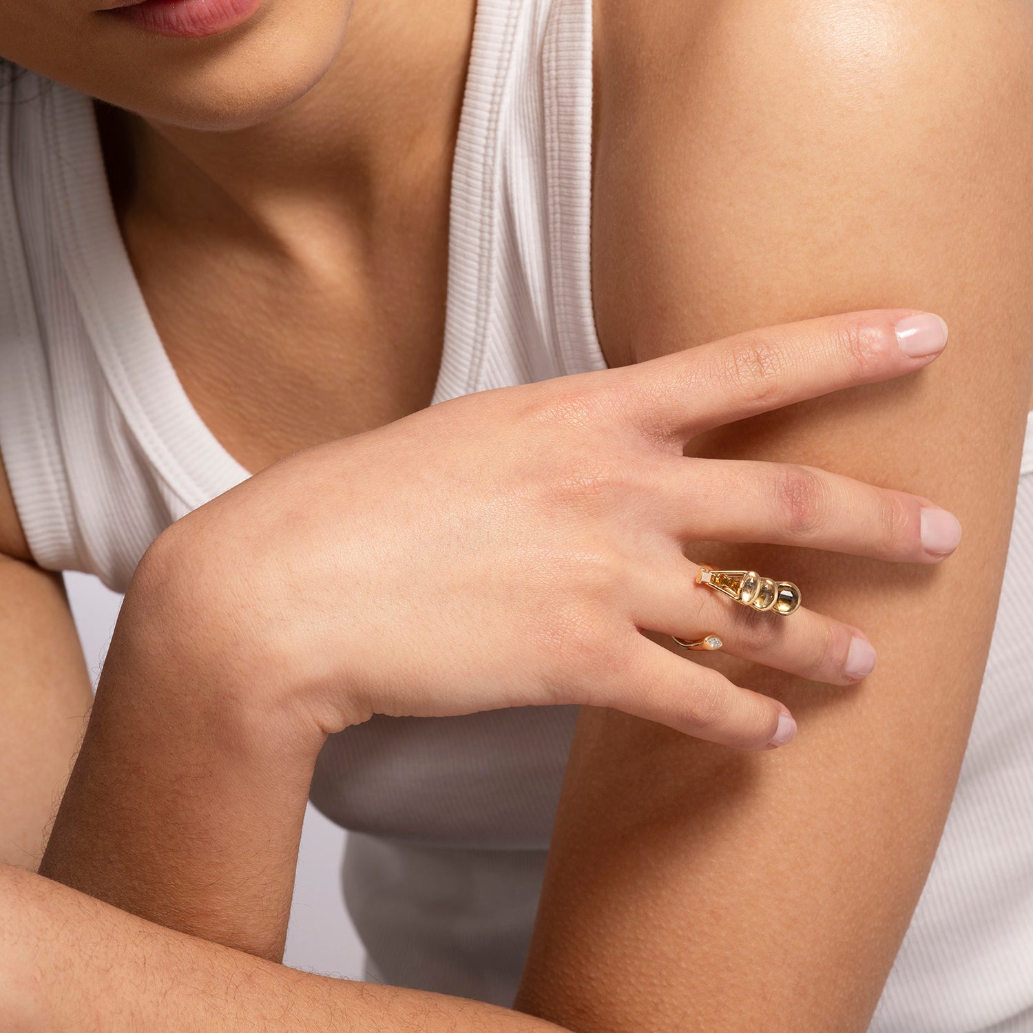 Petite Dancing Open Ring | Citrine & Green Tourmaline