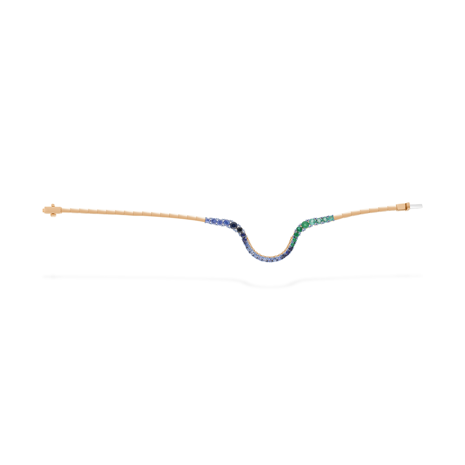 Radiant bracelet in 18k gold with half pavé, emeralds, and sapphires - Fine jewelry by MARIE MAS
