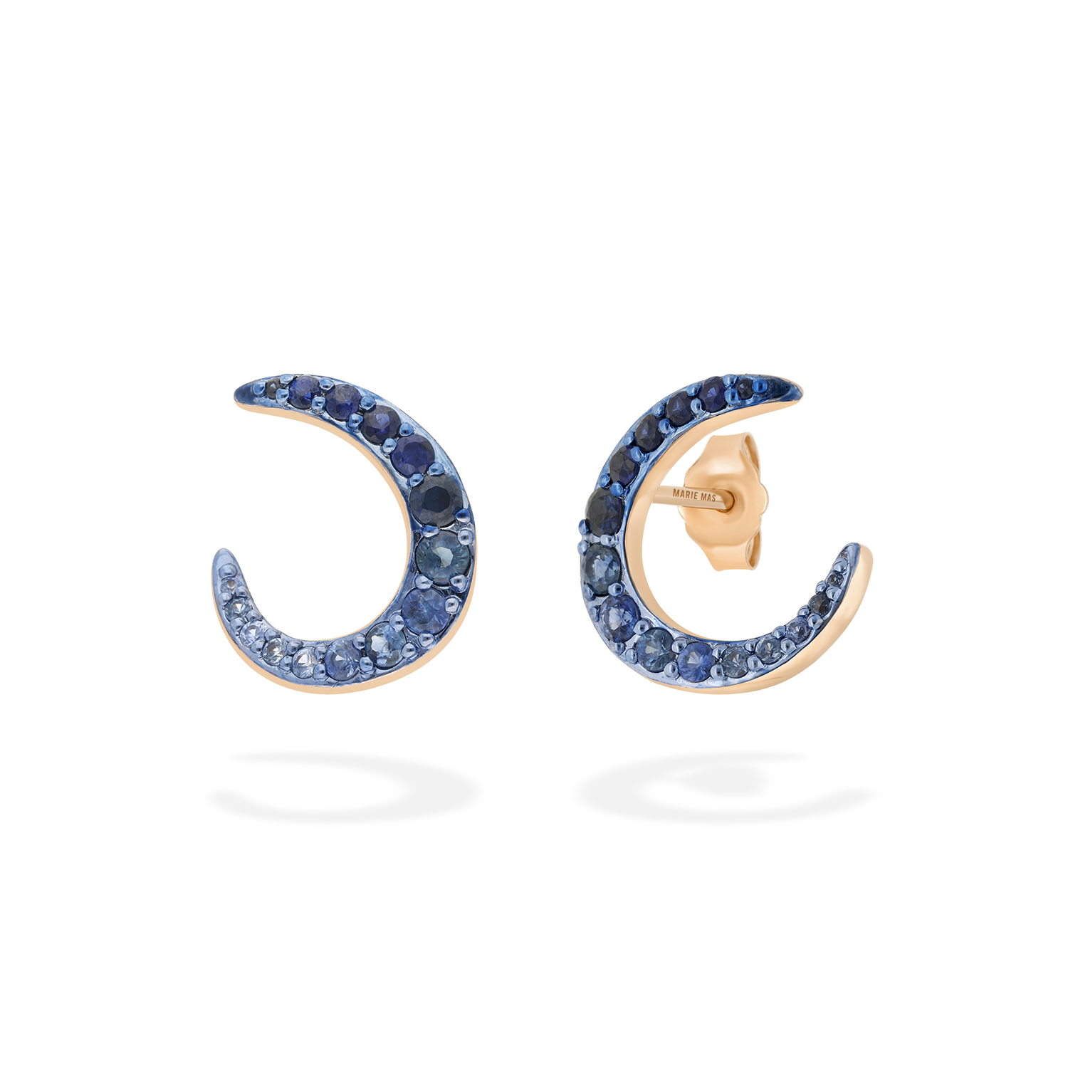 Radiant hoop earrings in 18k gold with blue sapphires - Fine jewelry by MARIE MAS