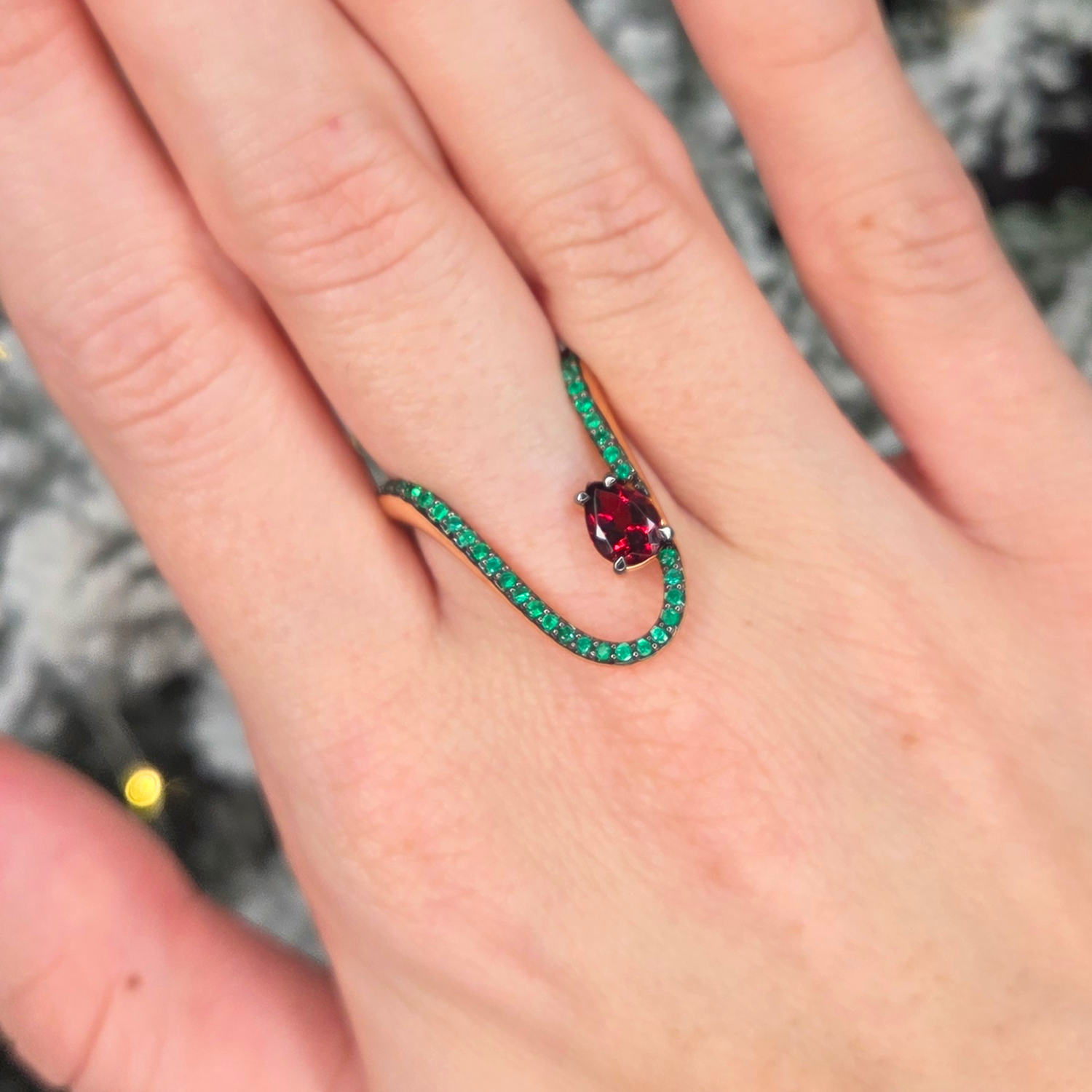 Radiant Ring | Pear Rubellite & Emeralds