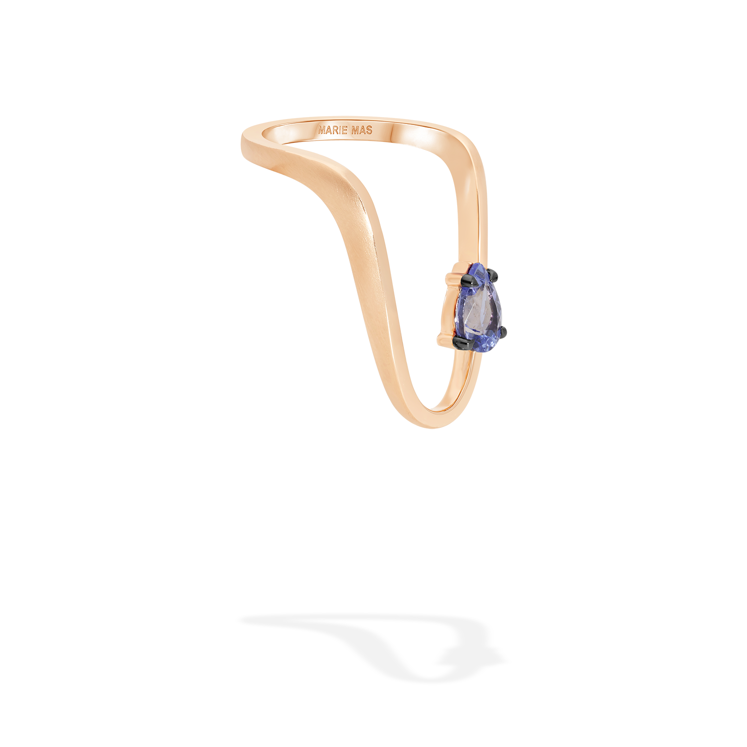 Radiant ring in 18k gold with pear-shaped tanzanite - Fine jewelry by MARIE MAS