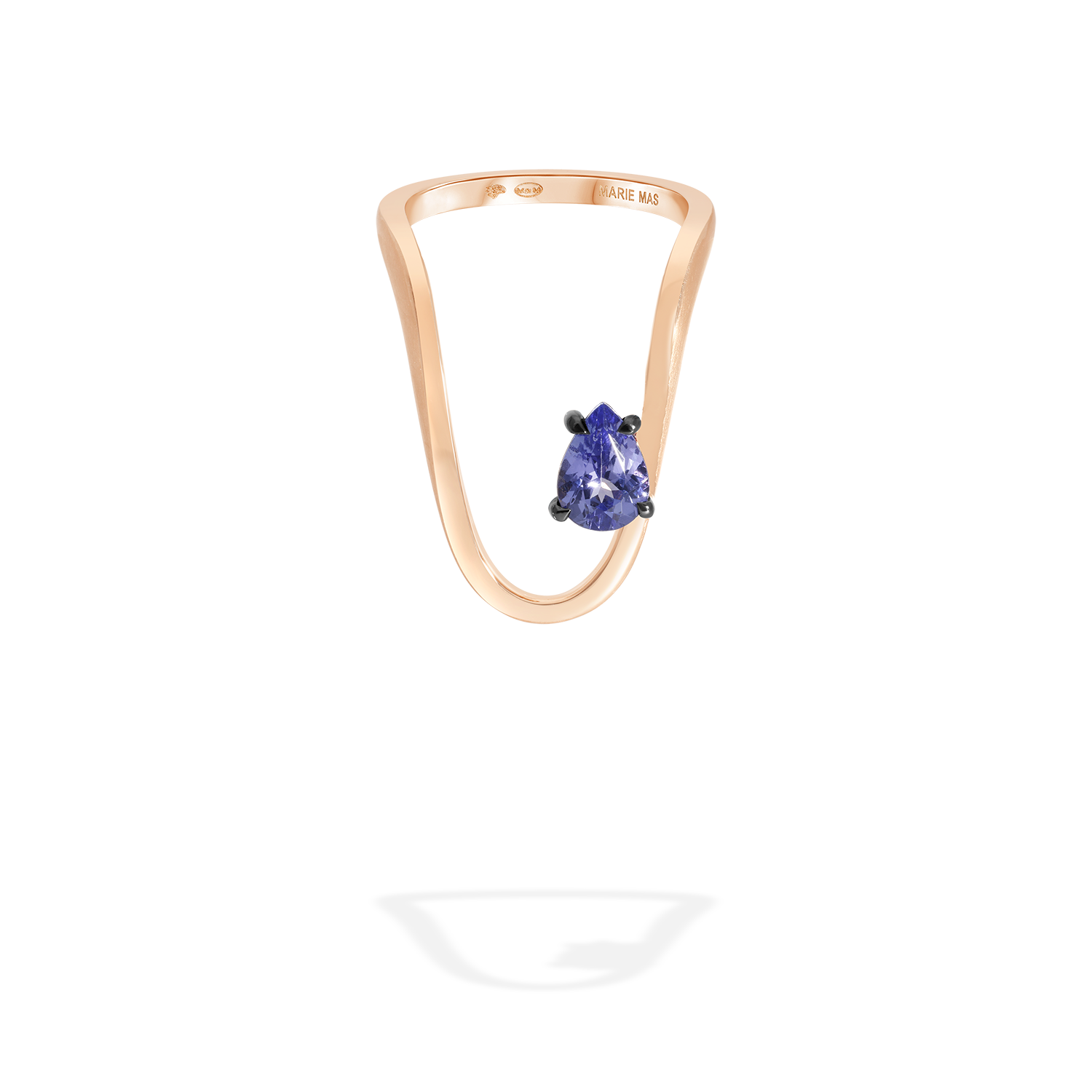 Radiant ring in 18k gold with pear-shaped tanzanite - Fine jewelry by MARIE MAS
