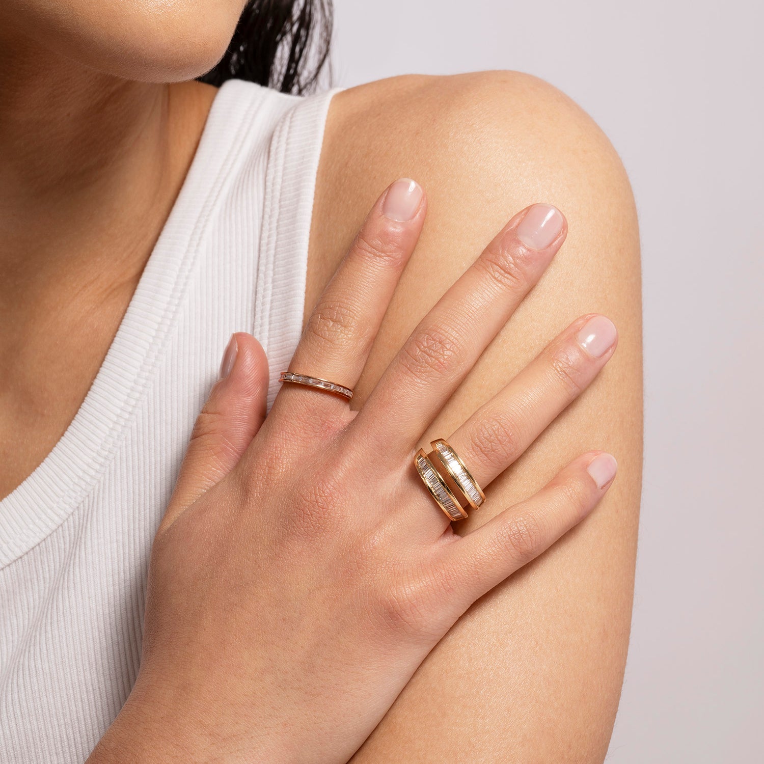 Starlight U ring paved diamonds | Yellow Gold