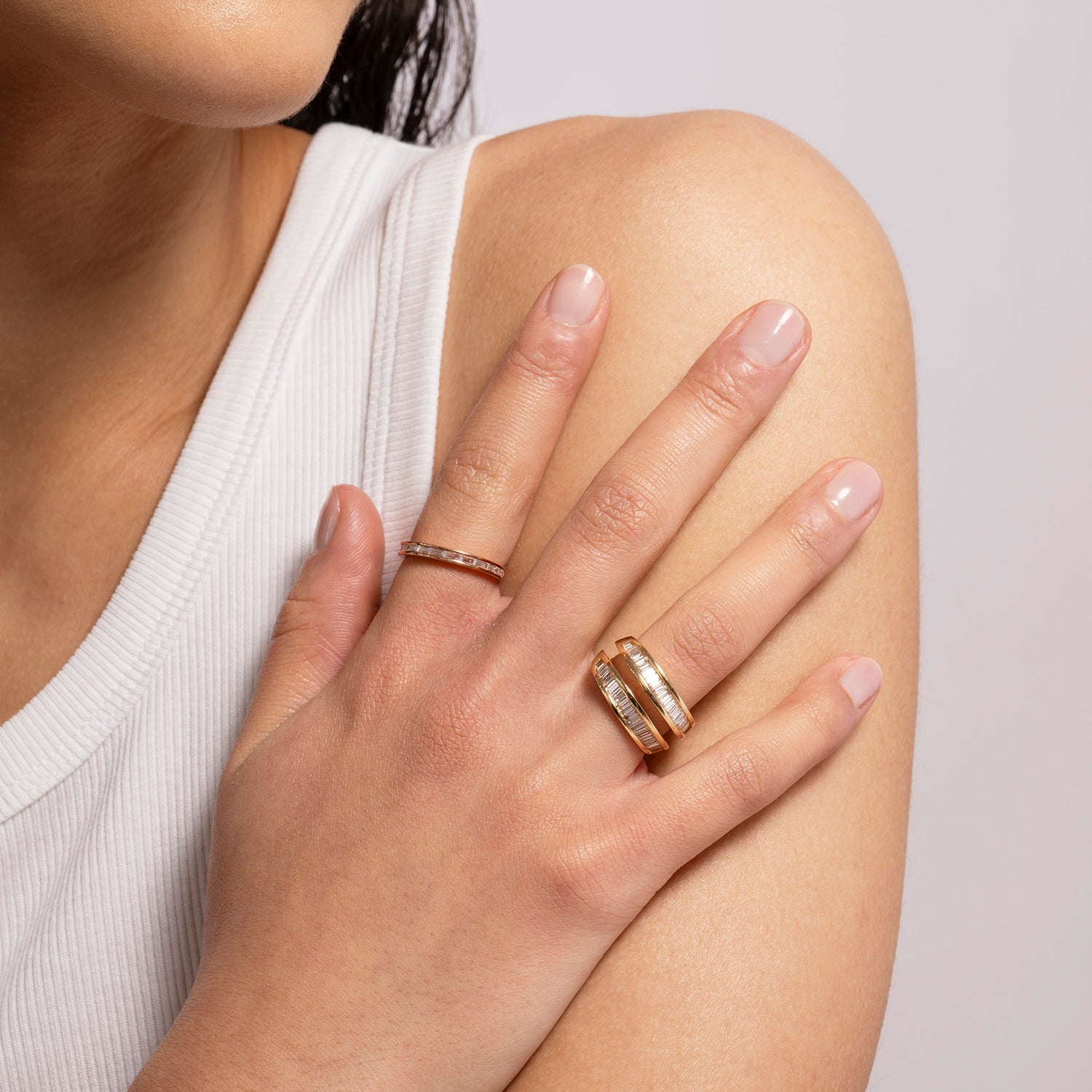 Starlight U ring & Startlight Flat I ring | rose gold & diamonds