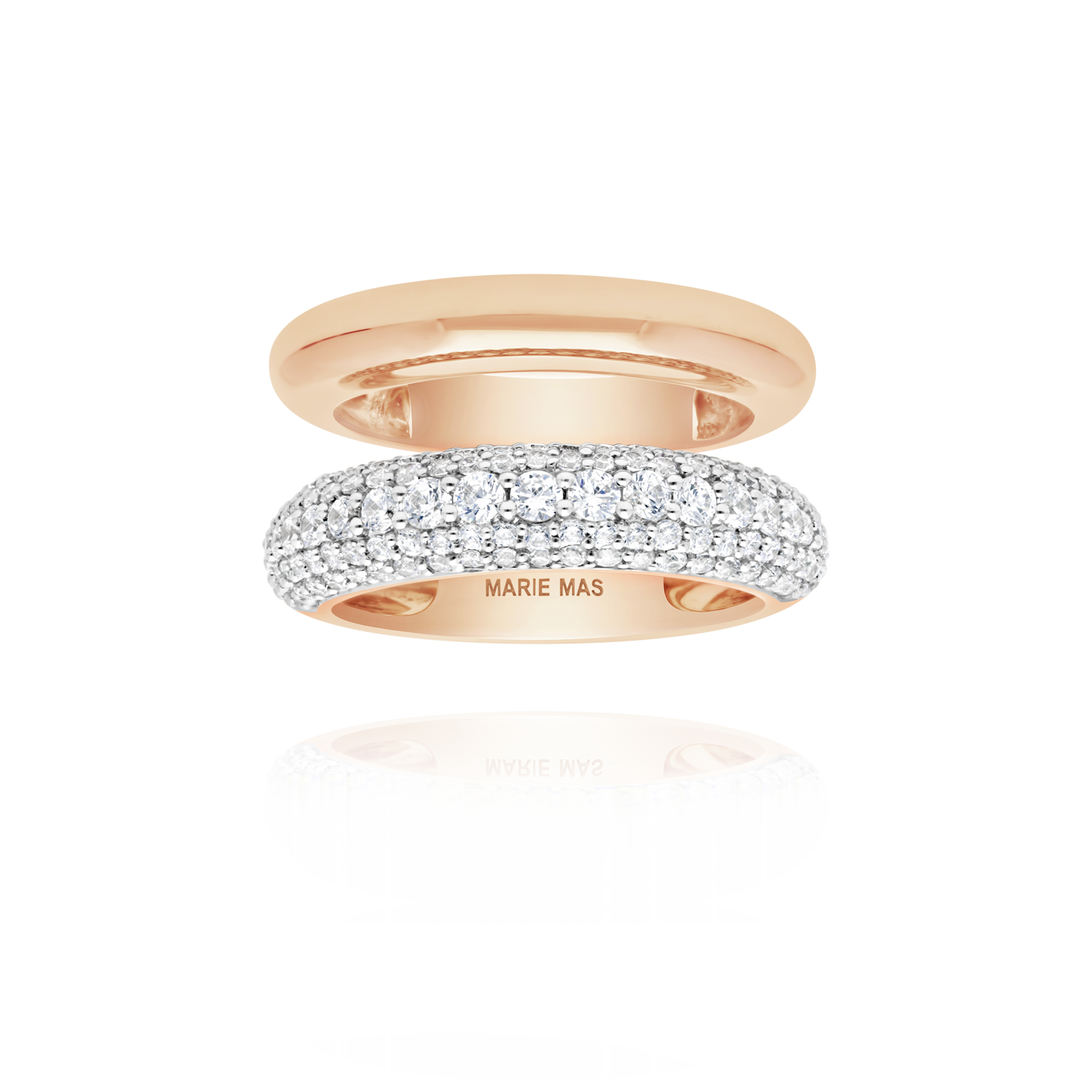 Double Dome U ring | Half diamond| Or Rose