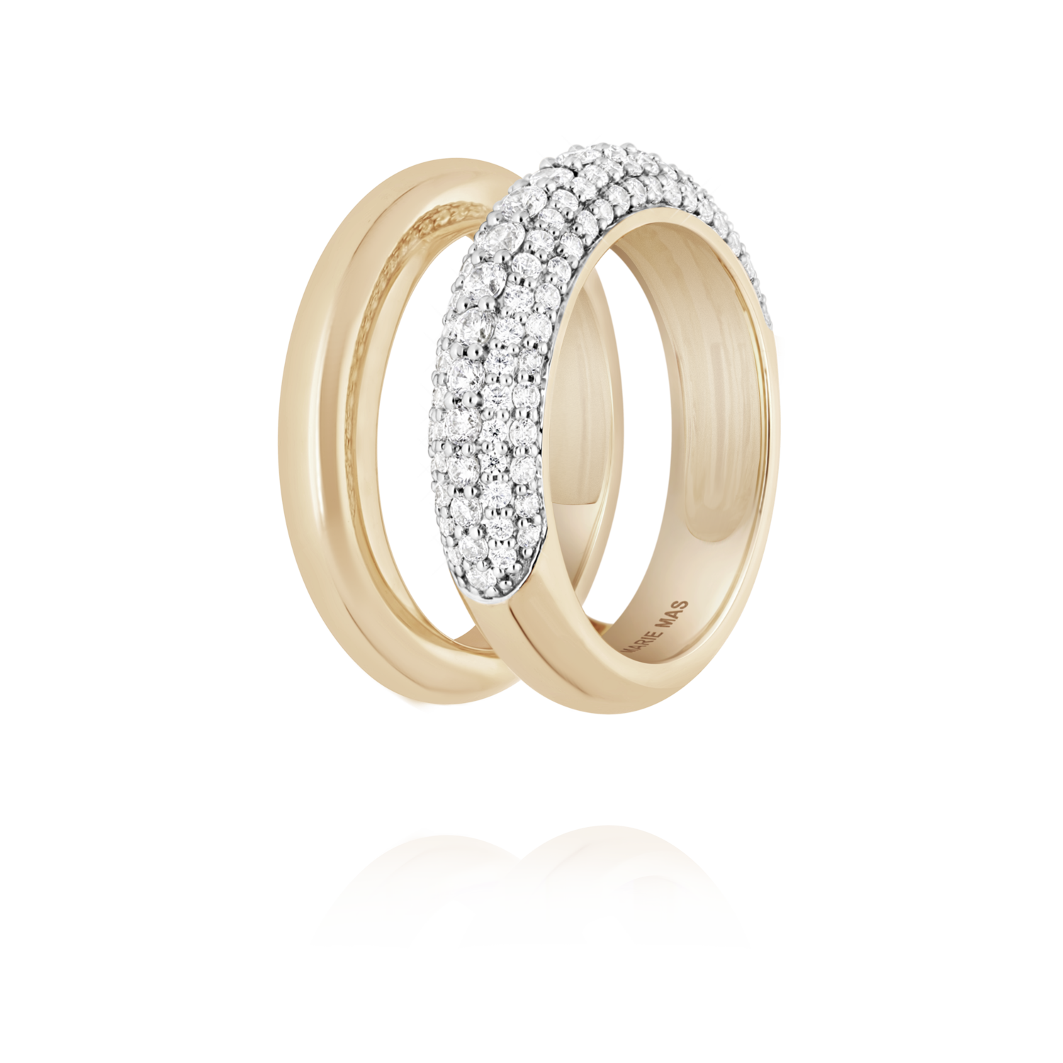 Women's wedding ring 18k yellow gold Double Dome U Ring Half paved - Main Image