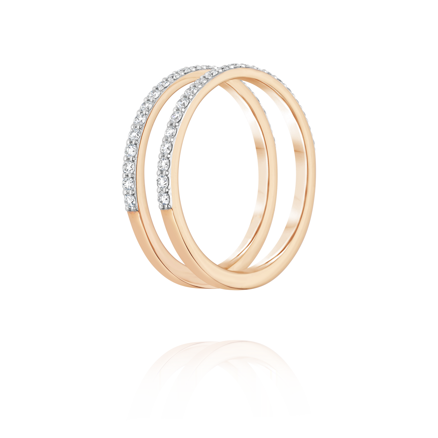 Women's wedding ring 18k rose gold Paved flat U ring