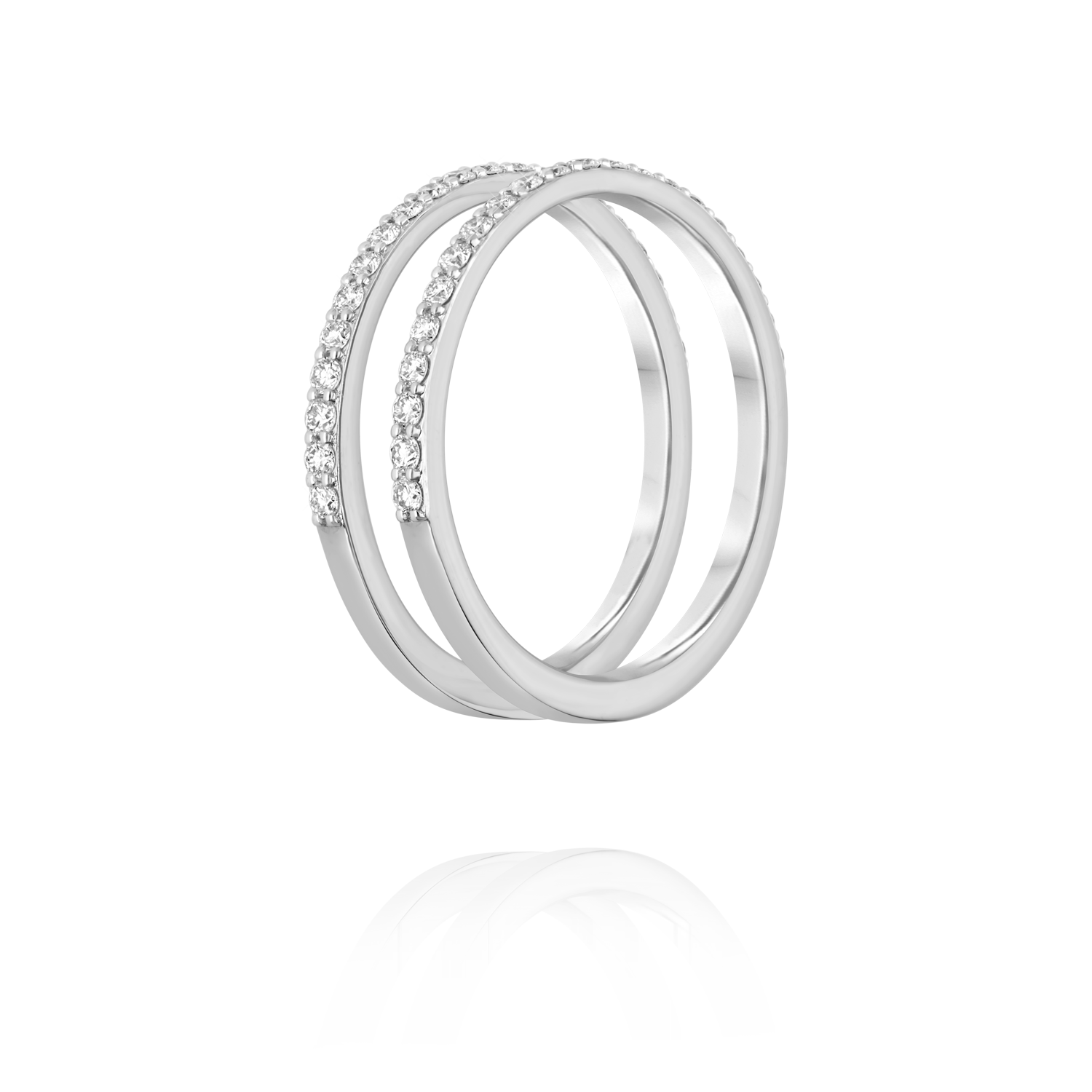 Paved flat U ring | White Gold