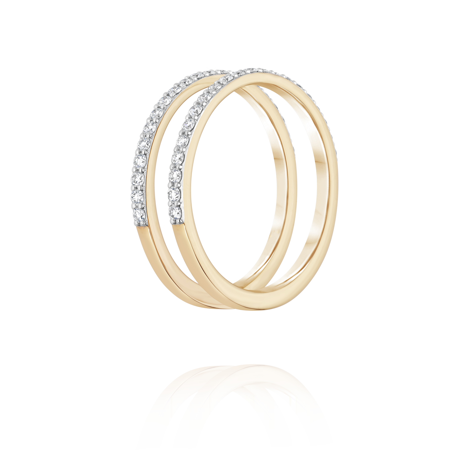 Paved flat U ring | Yellow Gold