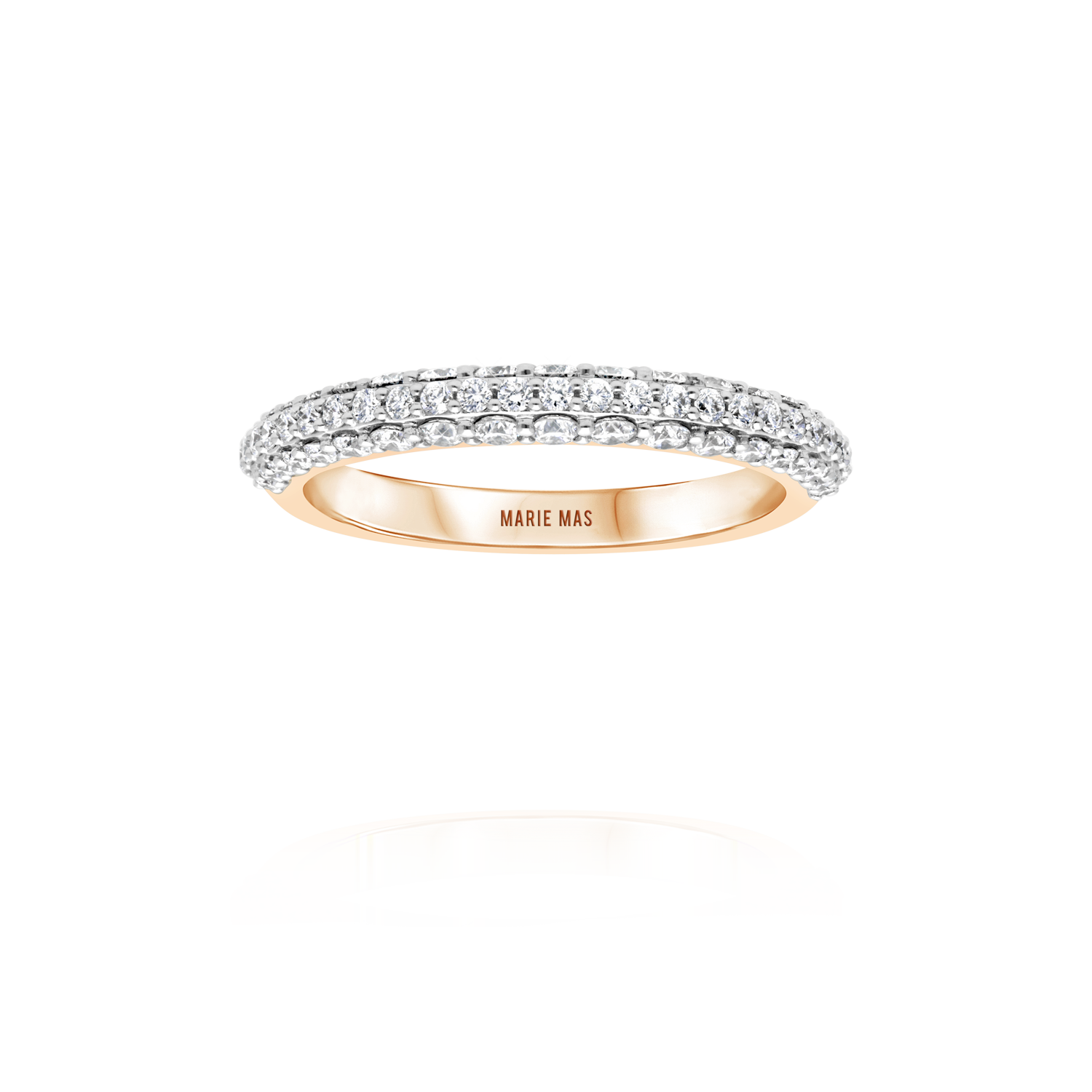 Double dome U ring half paved & Paved dome I ring | Or Rose & diamants