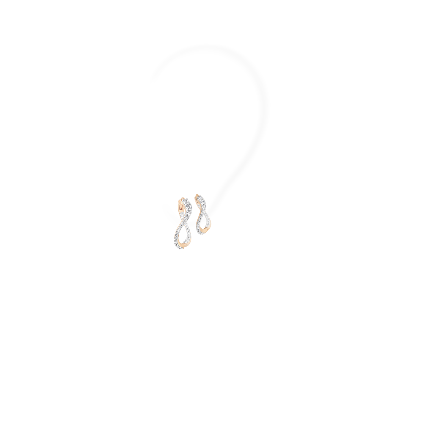 A set composed of two curved hoop earrings. Each pieces crafted in 18k rose gold and set with natural diamonds. Evoking the caustic light, they draw luminous lines around the earlobe that ondulate thanks to their curves.