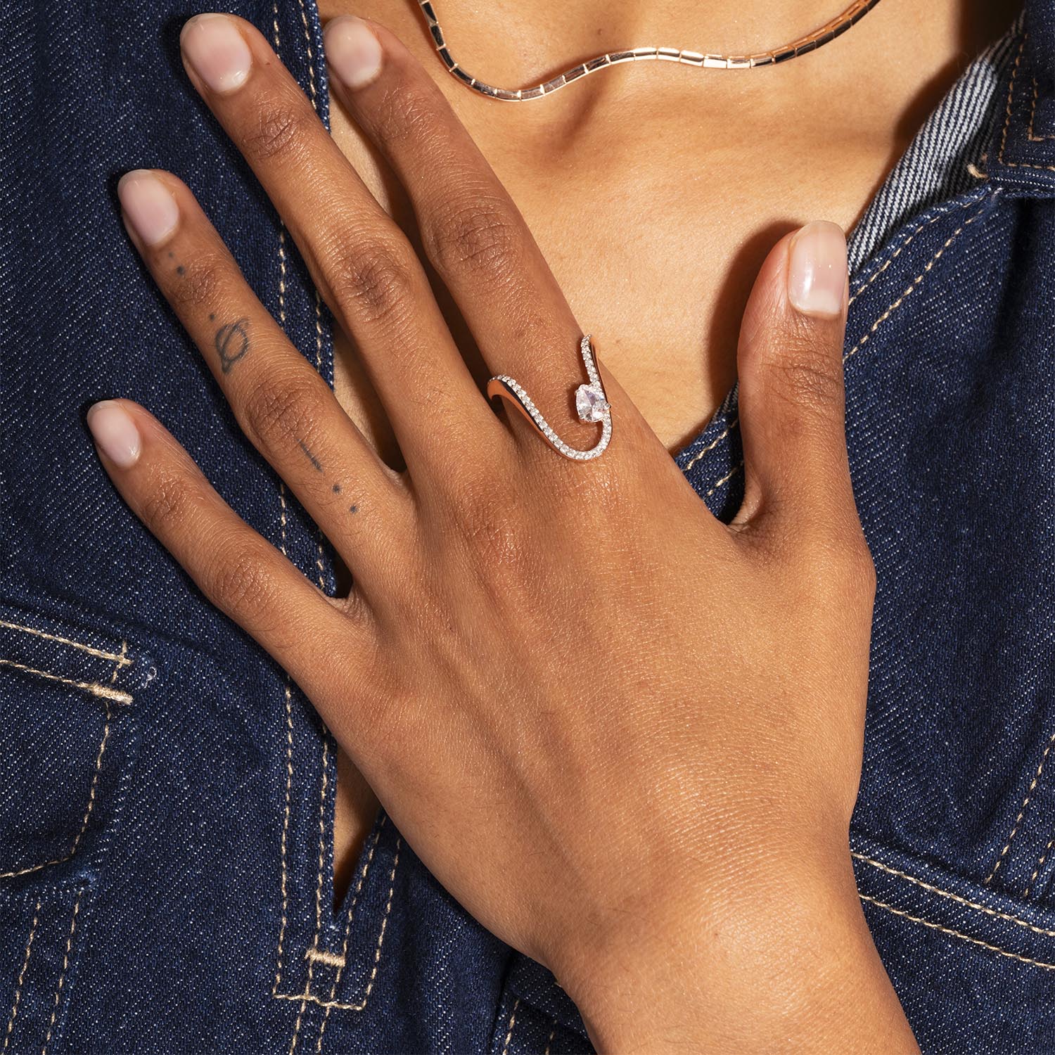 Radiant Ring | Half pavé Diamonds & Pear Diamond