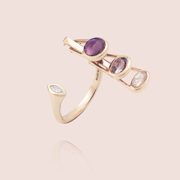 Petite Dancing Open Ring | Amethyst and Topaz