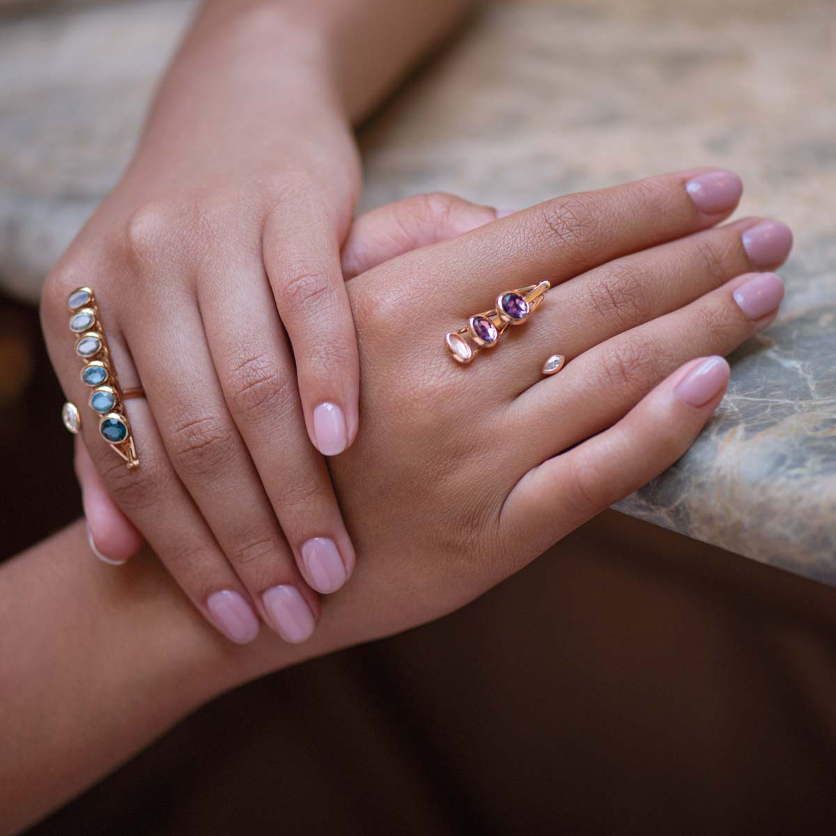 Petite Dancing Open Ring | Amethyst & Topaz