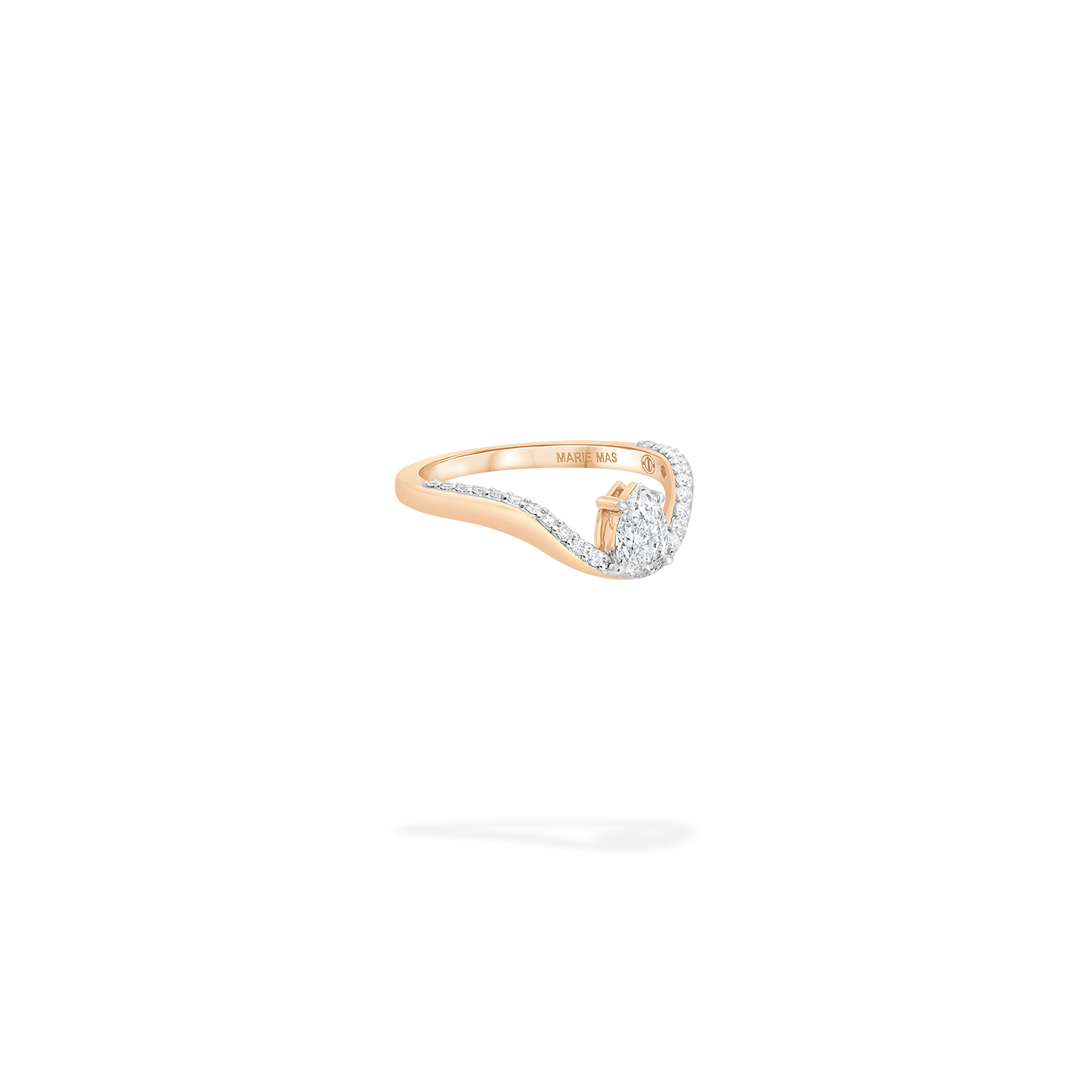 Halo ring in 18k rose gold with half pavé and 0.5 ct pear diamond - Fine jewelry by MARIE MAS