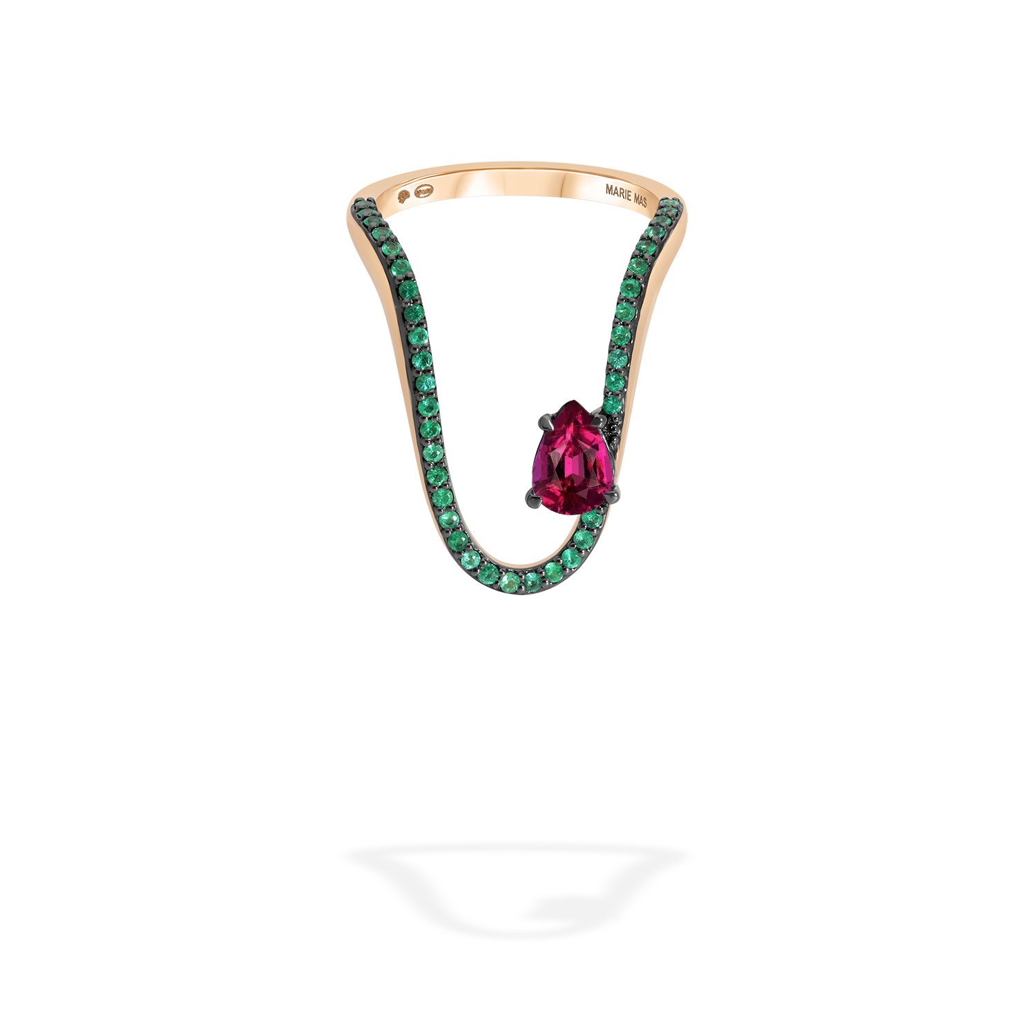 Radiant Ring | Pear Rubellite & Emeralds