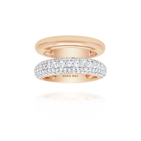 Double Dome U ring | Half diamond | Rose gold
