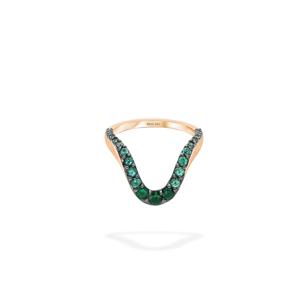 Grand Aura Ring  | Half pavé, rose gold & emeralds