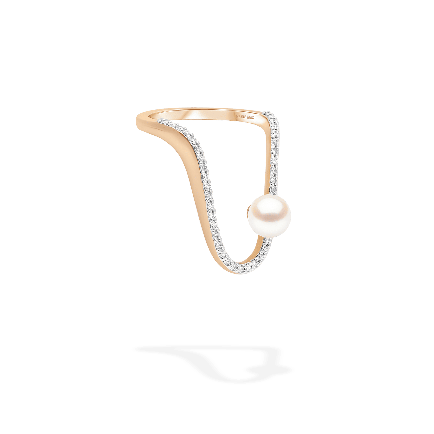 Radiant Ring | Half pavé Diamonds & Pearl