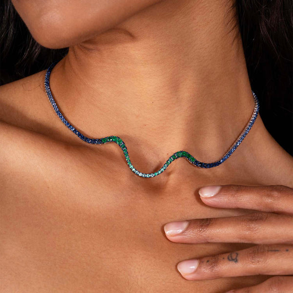 Radiant Choker | Full pavé emeralds and sapphires