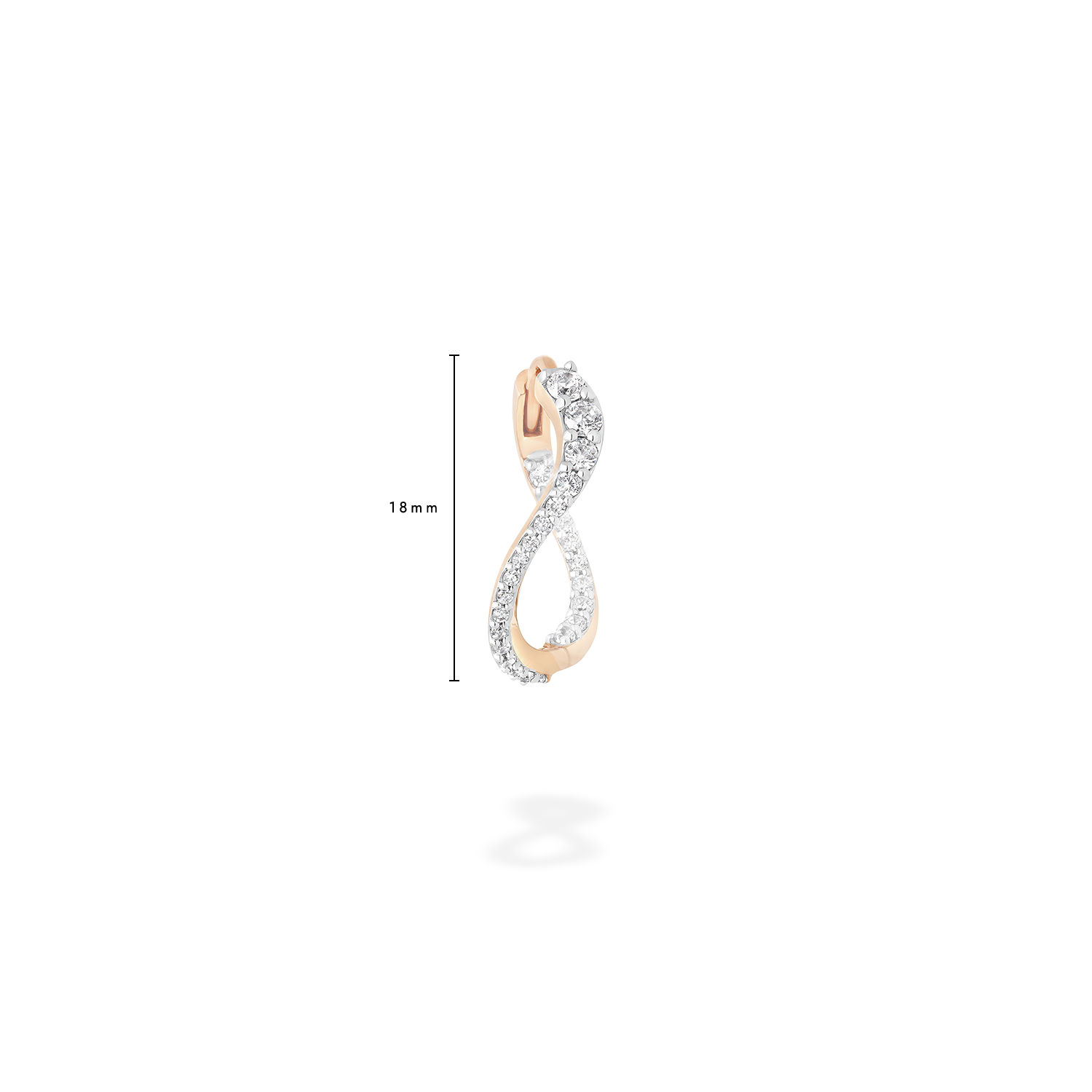 The hoop earring presented here from face with measure. This piece is crafted in 18k rose gold and set with natural diamonds.